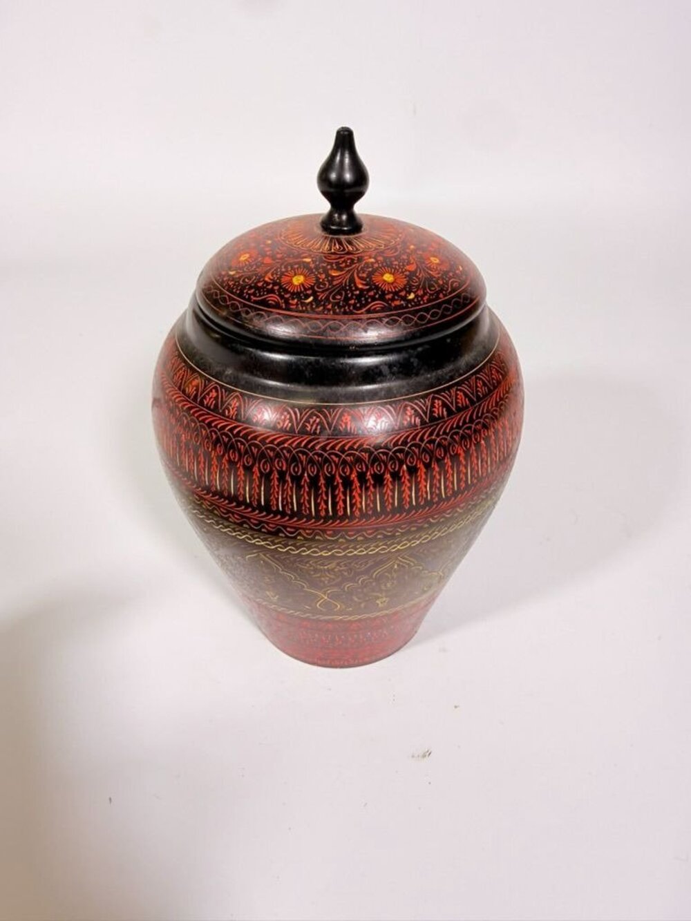 Jar Urn Canister Hand Carved Wooden Lacquer Pakistan Naqashi Turkish Handcrafted - Picture 7 of 16